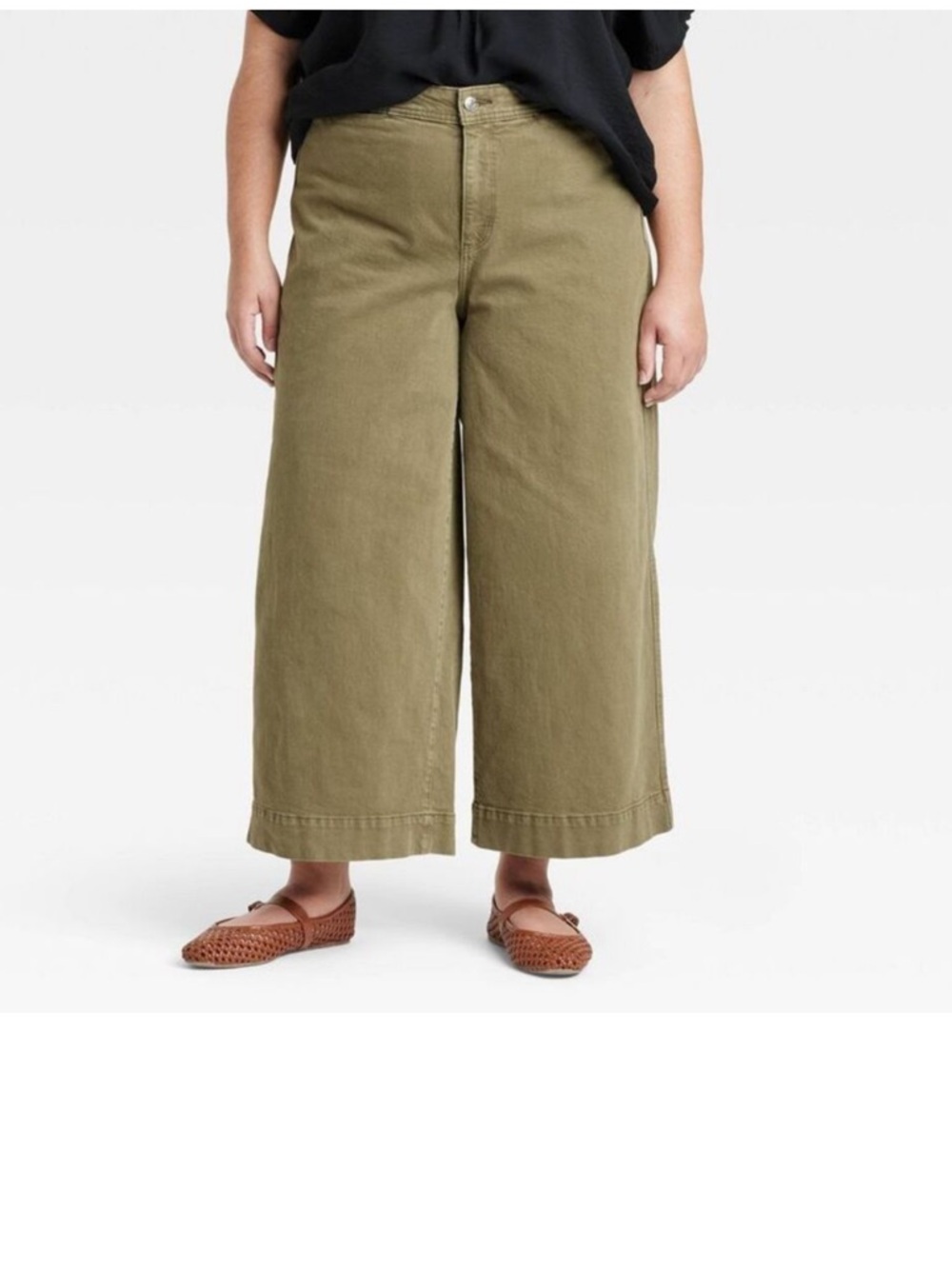 Ava & Viv High-Rise Wide Leg Ankle Jeans Olive Green Plus Size 18 - Picture 2 of 6